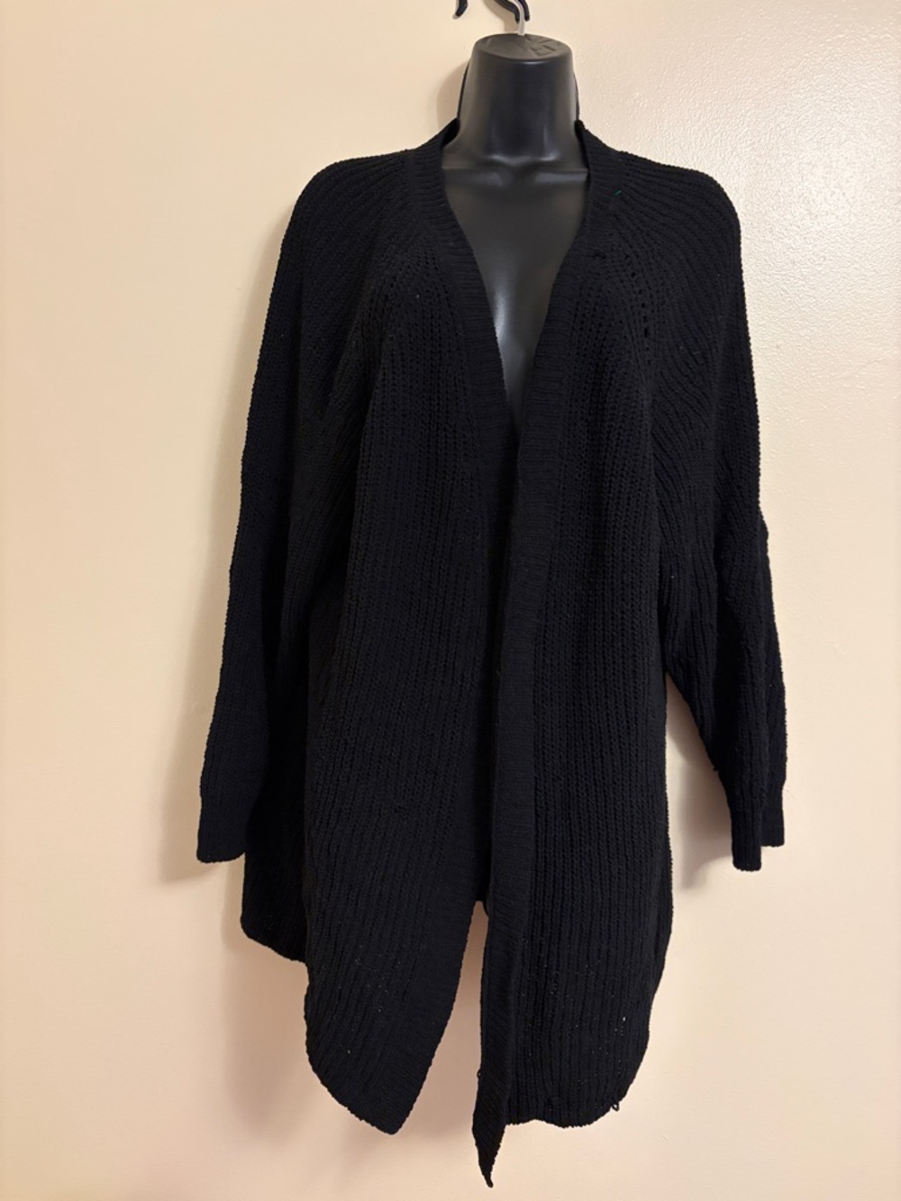 Women's Black Open-Knit Long Sweater